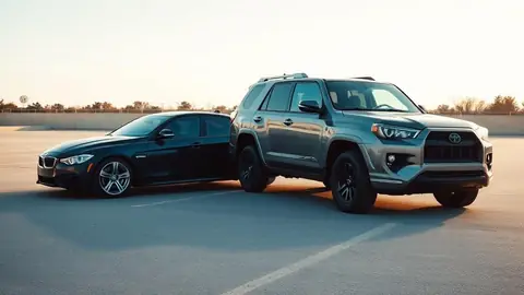 A sedan and an SUV parked side by side for a size and practicality comparison