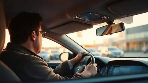 Buyer inspecting a used car's interior controls and dashboard during a test drive